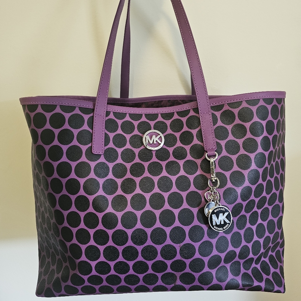 Michael Kors Kiki Polka Dot Print Tote Pomegranate & Black